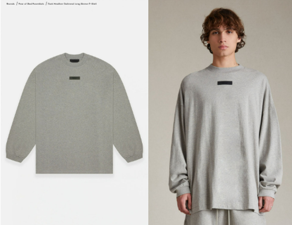 Essentials Fear Of God Long Sleeve Tee- Small Oversize Dark Heater New Gray